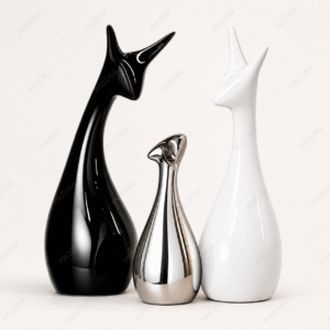 elegant deer figurine set – black, white & silver