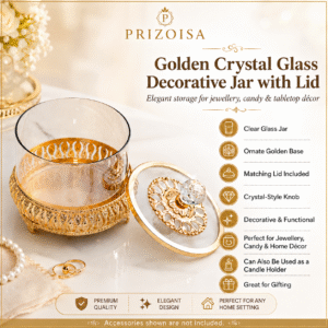elegant golden crystal glass jar with lid