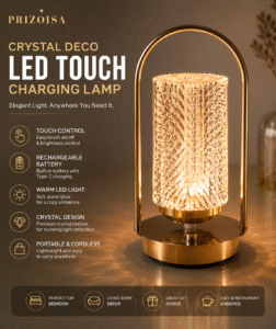 Home crystal deco led touch charging table lamp – cylindrical shape