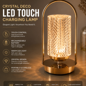 crystal deco led touch charging table lamp – cylindrical shape