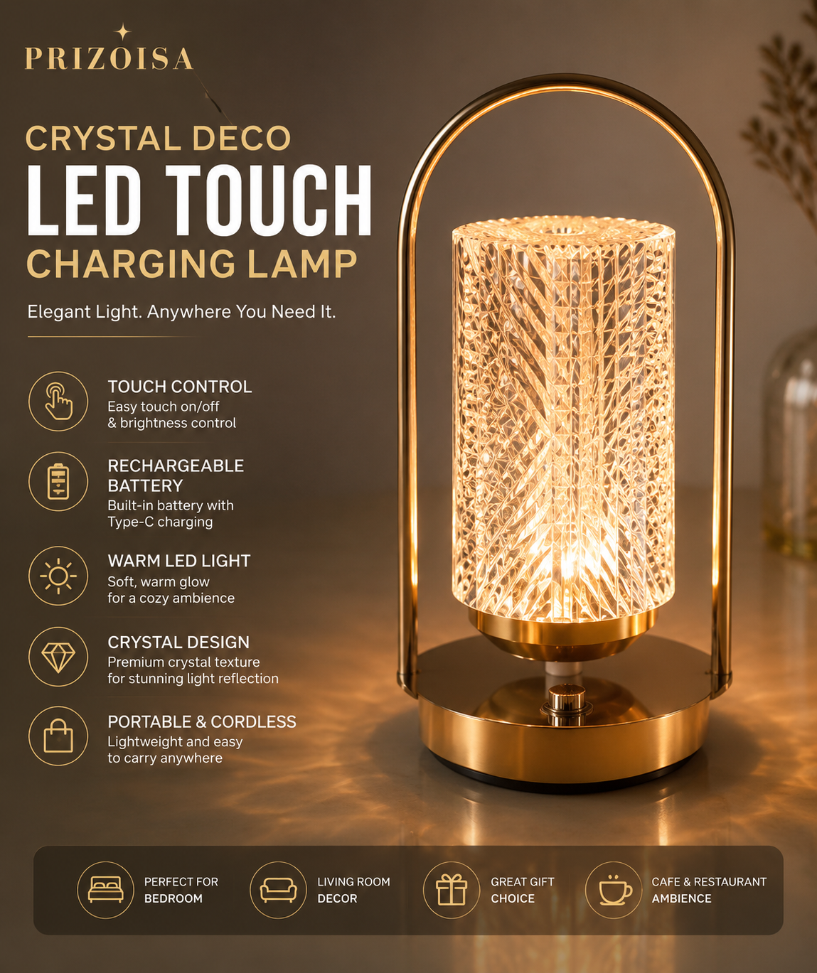 crystal deco led touch charging table lamp – cylindrical shape crystal deco led touch charging table lamp – cylindrical shape